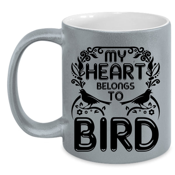 Cute Birds Coffee Mug, My Heart Belongs To Bird Accent Mug