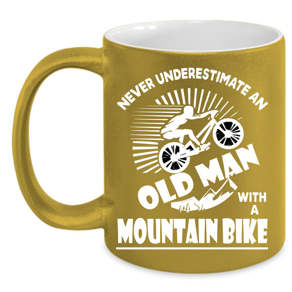 Old Man With A Mountain Bike Coffee Mug, Cool Grandpa Coffee Cup