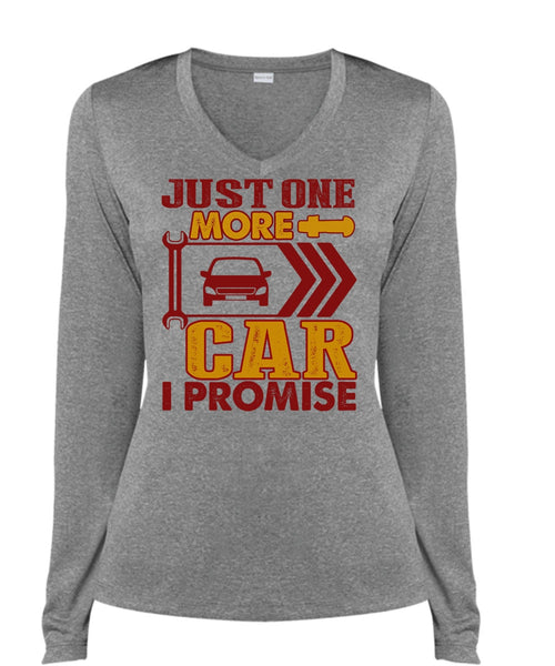 Just One More Car T Shirt, Being A Mechanic T Shirt, Cool Shirt (Ladies LS Heather V-Neck)