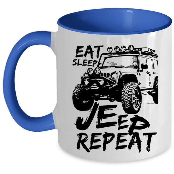 I Love Jeeps Coffee Mug, Eat Sleep Jeep Repeat Accent Mug