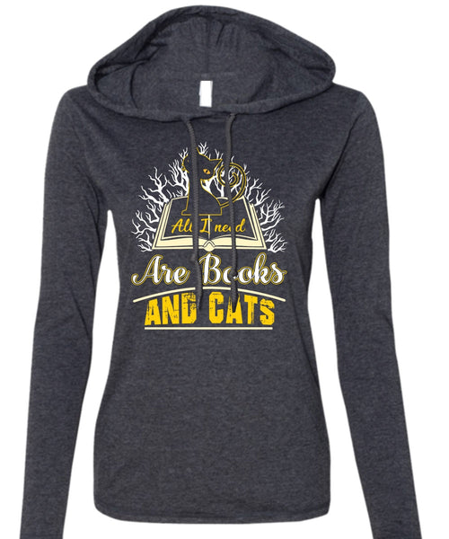 All I Need Are Books And Cats T Shirt, Being A Reader T Shirt (Anvil Ladies Ringspun Hooded)