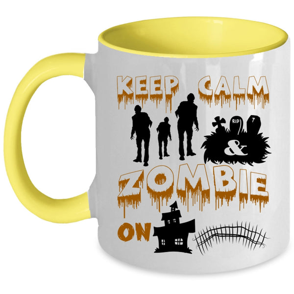 Scary Halloween Coffee Mug, Keep Calm And Zombie On Accent Mug