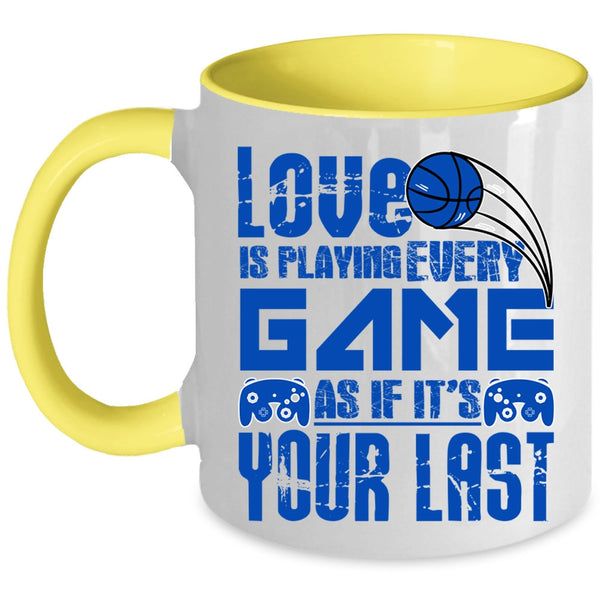 Funny Gift For Gamers Coffee Mug, Love Is Playing Every Game Accent Mug
