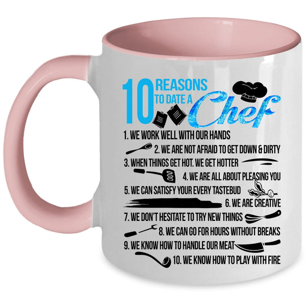 Cool Couple Coffee Mug, 10 Reasons To Date A Chef Accent Mug