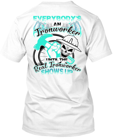 A black t-shirt with the shopify logo