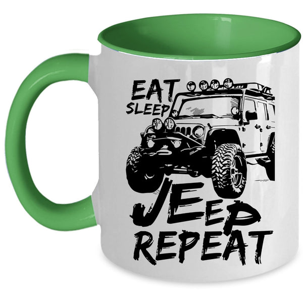 I Love Jeeps Coffee Mug, Eat Sleep Jeep Repeat Accent Mug