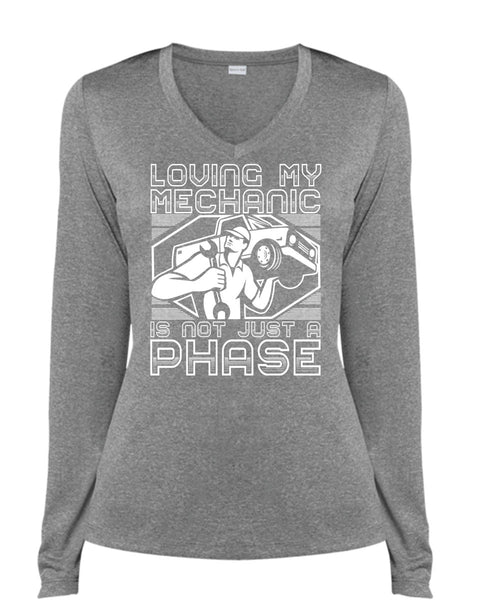 Loving My Mechanic T Shirt, Being A Mechanic T Shirt, Cool Shirt (Ladies LS Heather V-Neck)