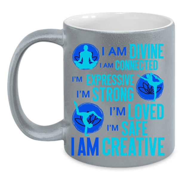 Cool Gift For Yoga Lover Coffee Mug, I Am Divine I Am Connected Accent Mug