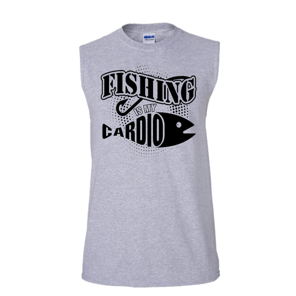 Fishing Is My Cardio T Shirt, Funny Fishing Tank Top (Men's Cotton Sleeveless)