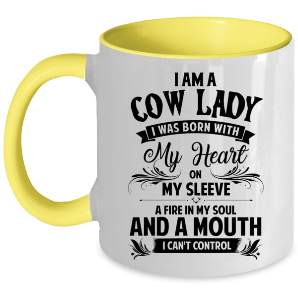 I was Born With My Heart On My Sleeve Coffee Mug, I Am A Cow Lady Accent Mug