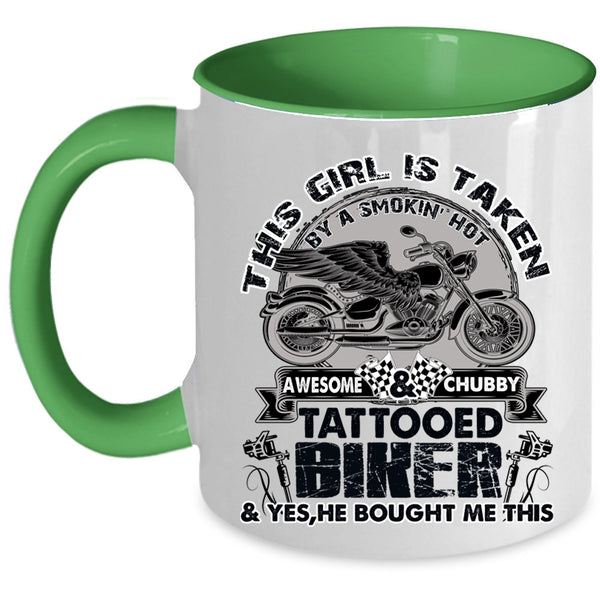 Awesome Bikers Coffee Mug, This Girl Is Taken By A Tattooed Biker Accent Mug