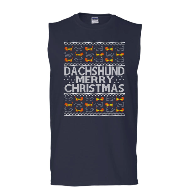 Dachshund Merry Christmas T Shirt, Coolest Dachshund Tank Top (Men's Cotton Sleeveless)