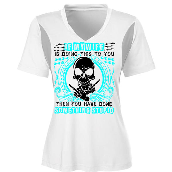 If My Wife Is Doing This To You T Shirt, Being A Husband T Shirt, Cool Shirt (Ladies LS Heather V-Neck)
