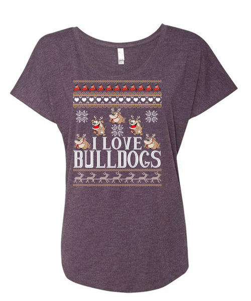 I Love Bulldogs T Shirt, This Girl Loves Christmas T Shirt, Cool Shirt (Ladies' Triblend Dolman Sleeve)