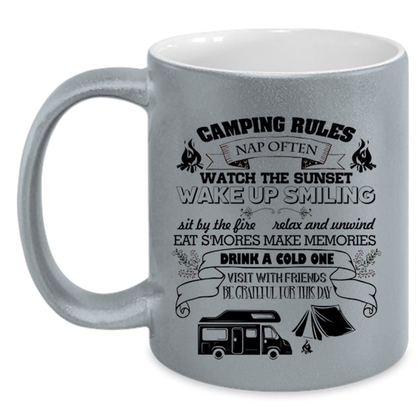 Watch The Sunset Coffee Mug, Camping Rules Accent Mug