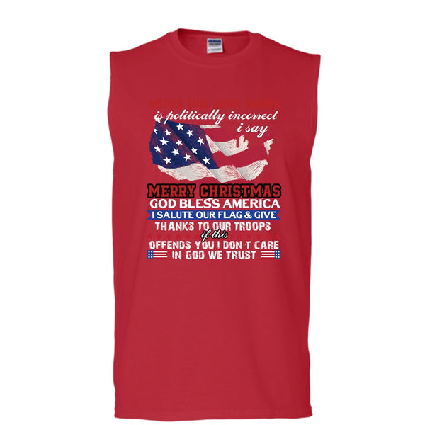 Merry Christmas T Shirt, God Bless America T Shirt, Cool T Shirt (Men's Cotton Sleeveless)