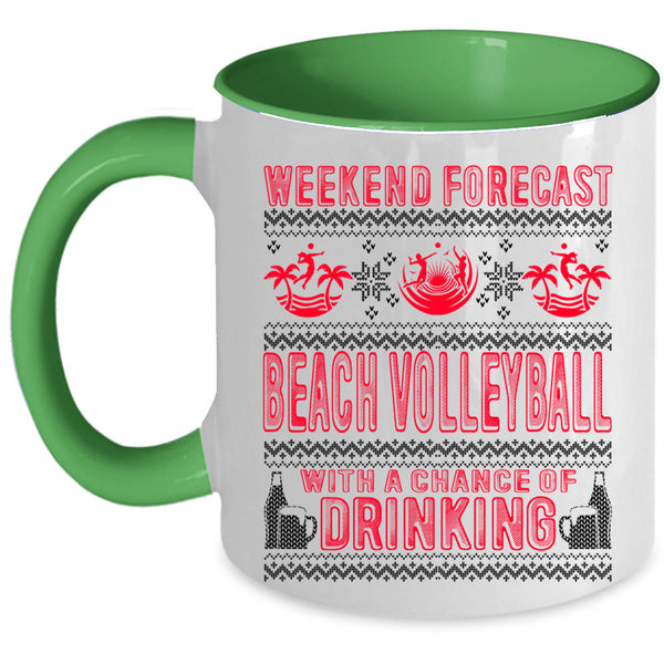 Cool Sporty Coffee Mug, Weekend Forecast Beach Volleyball Accent Mug