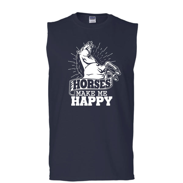 Horses Make Me Happy T Shirt, I Love Horses Tank Top (Men's Cotton Sleeveless)