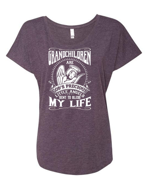 Grandchildren Are God's Precious Little Angels T Shirt, Being A Grandkid T Shirt, Cool Shirt (Ladies' Triblend Dolman Sleeve)