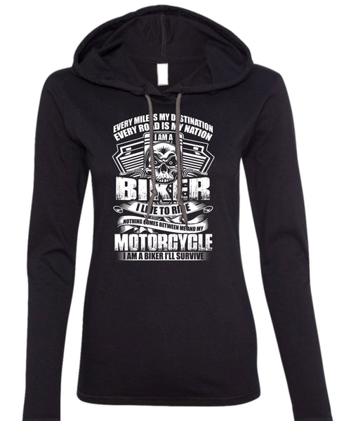 I Am A Biker T Shirt, My Motorcycle T Shirt (Anvil Ladies Ringspun Hooded)