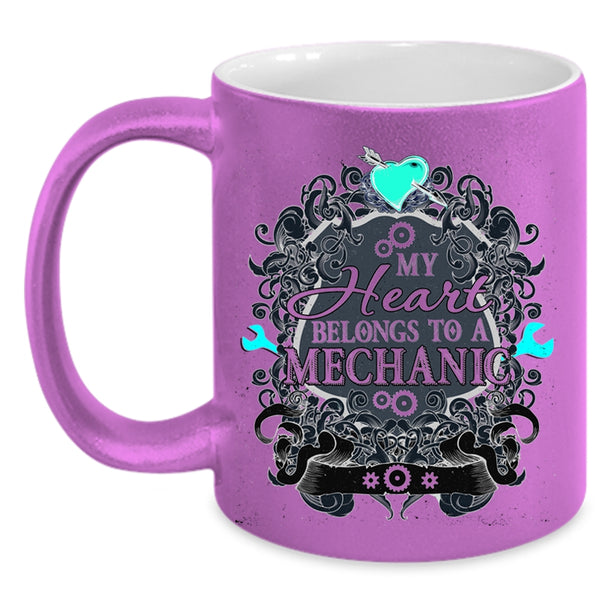 Cute Mechanic Coffee Mug, My Heart Belongs To A Mechanic Accent Mug