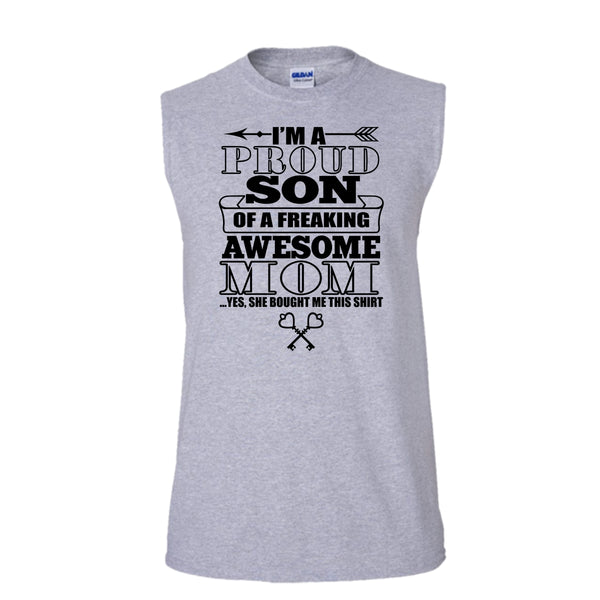 I'm A Proud Son T Shirt, Coolest Mom Ever T Shirt, Awesome t-shirts (Men's Cotton Sleeveless)