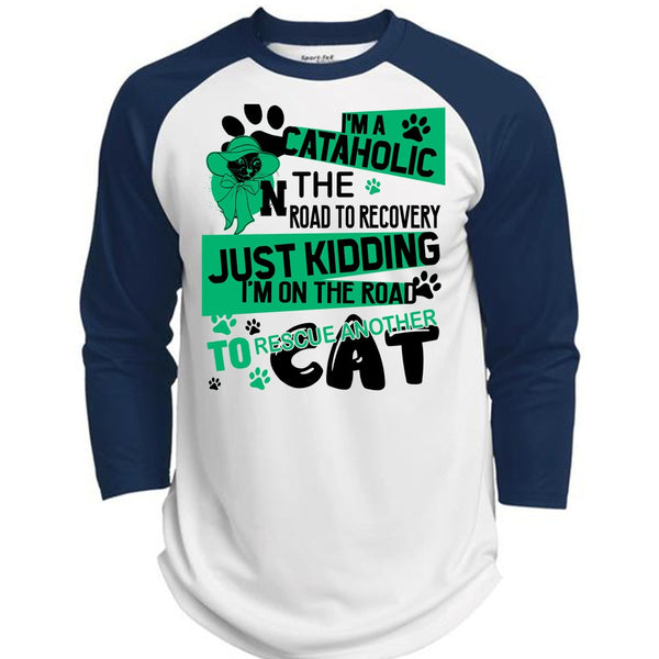 I'm A Cataholic In The Road T Shirt, I Love My Cat T Shirt, Awesome T-Shirts  (Polyester Game Baseball Jersey)