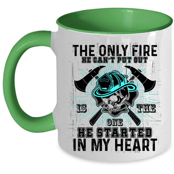 He Started In My Heart Coffee Mug, The Only Fire He Can't Put Out Accent Mug