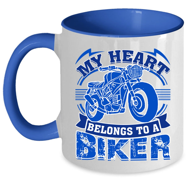 I Love Biker Coffee Mug, My Heart Belongs To A Biker Accent Mug