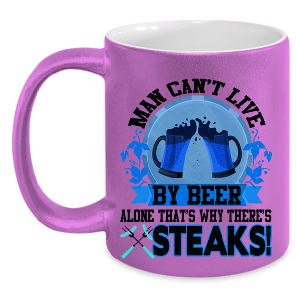 Funny Beer Drinker Coffee Mug, Man Can't Live By Beer Alone Accent Mug