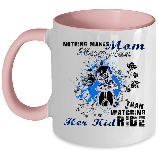 Watching Her Kid Ride Coffee Mug, Nothing Makes Mom Happier Accent Mug