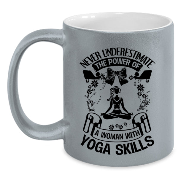 Cool Lady Coffee Mug, The Power Of A Woman With Yoga Skills Accent Mug
