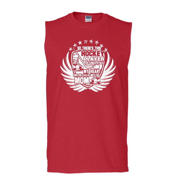 There's This Hockey Player T Shirt, He Calls Me Mom Tank Top (Men's Cotton Sleeveless)