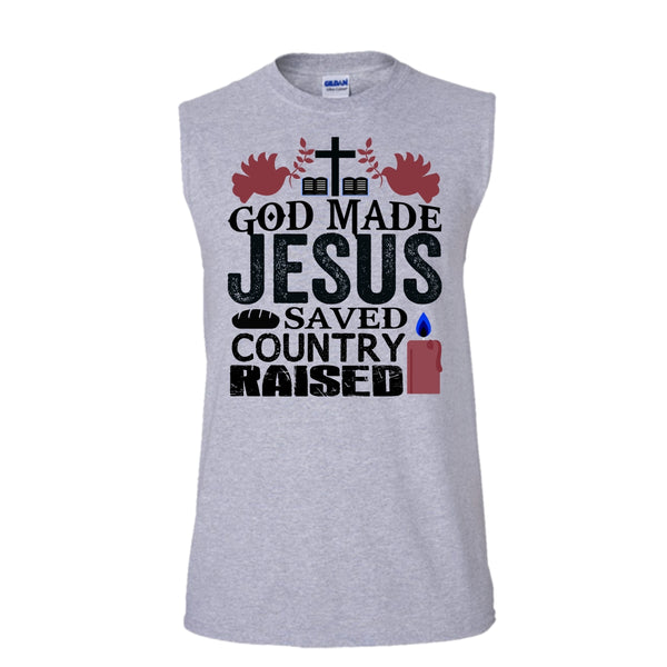 God Made Jesus T Shirt, I Love My Country T Shirt, Awesome t-shirts (Men's Cotton Sleeveless)
