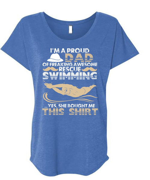 I'm A Proud Dad T Shirt, I Love Swimming T Shirt, Cool Shirt (Ladies' Triblend Dolman Sleeve)