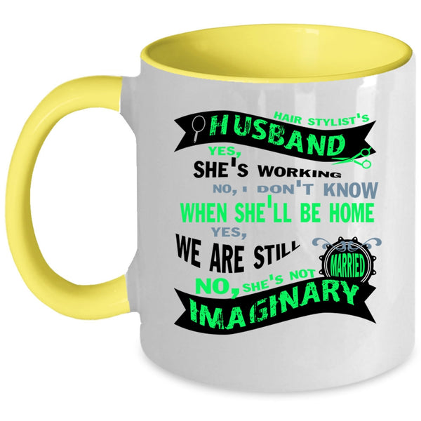Cool Just Married Coffee Mug, Hair Stylist's Husband Accent Mug