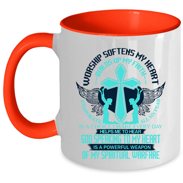 Awesome Coffee Mug, Worship Softens My Heart Accent Mug