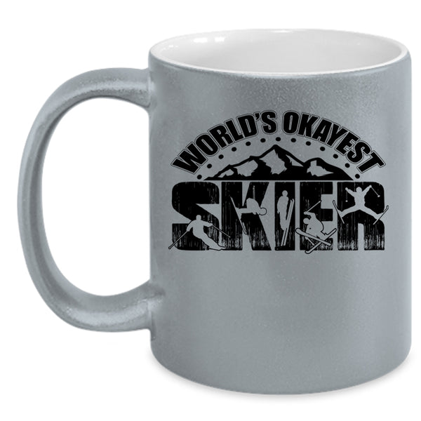 Cool Gift For Skier Coffee Mug, World's Okayest Skier Accent Mug