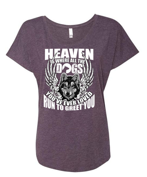 Heaven Is Where All The Dogs T Shirt, Run To Greet You T Shirt, Cool Shirt (Ladies' Triblend Dolman Sleeve)