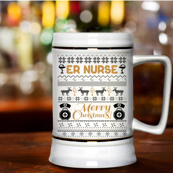 Merry Christmas Beer Stein 22oz, Er Nurse Beer Mug