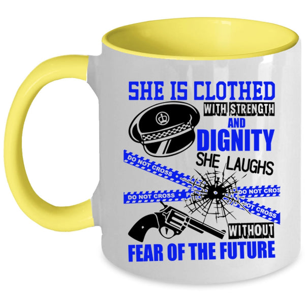 Female Policeman Coffee Mug, She Is Clothed With Strength Accent Mug