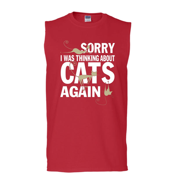 Sorry I Was Thinking About Cats Again T Shirt, Coolest Cat Lover Tank Top (Men's Cotton Sleeveless)
