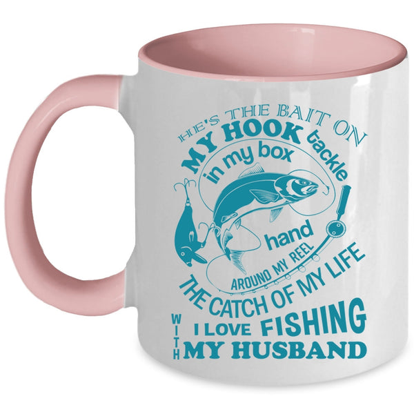 Marrying Coffee Mug, I Love Fishing With My Husband Accent Mug