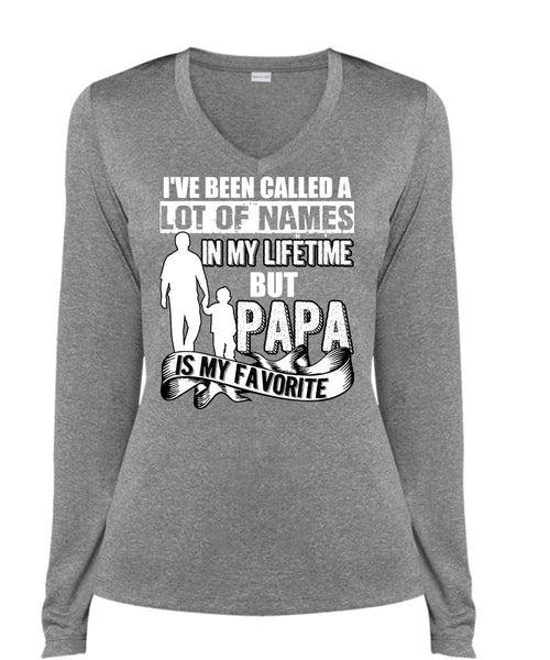 Papa Is My Favorite T Shirt, Being A Dad T Shirt, Cool Shirt (Ladies LS Heather V-Neck)