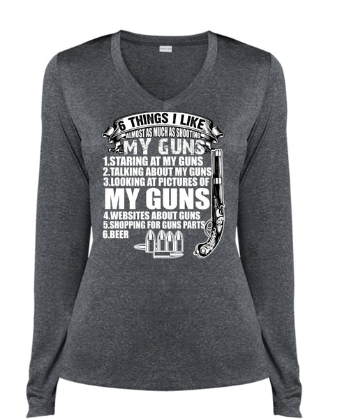 Shooting My Guns T Shirt, Being A Veteran T Shirt, Cool Shirt (Ladies LS Heather V-Neck)