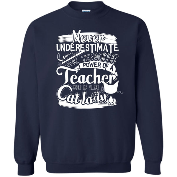 Power Of A Teacher T Shirt, Who Is Also A Cat Lady Sweatshirt