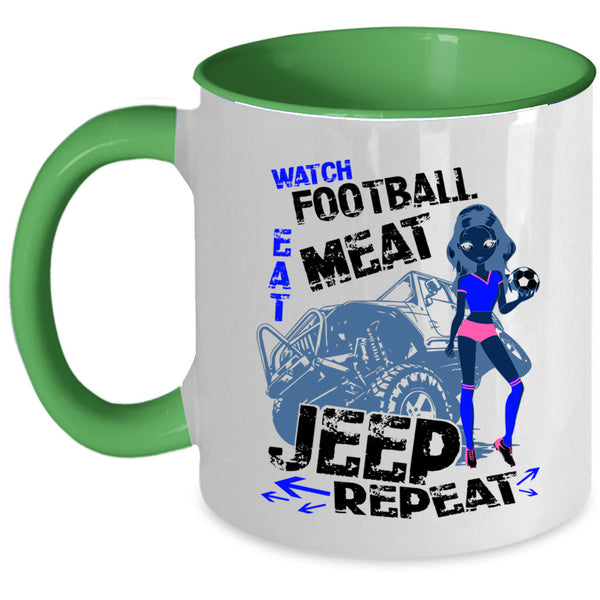 Jeep Coffee Mug, Watch Football Eat Meat Accent Mug