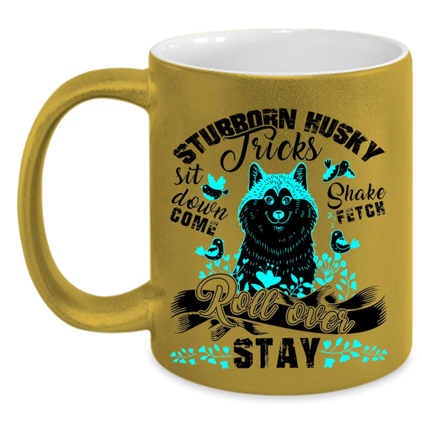 Cute Husky Coffee Mug, Stubborn Husky Tricks Accent Mug