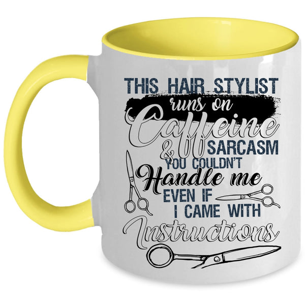 Funny Hairstylist Coffee Mug, This Hairstylist Runs On Caffeine Accent Mug