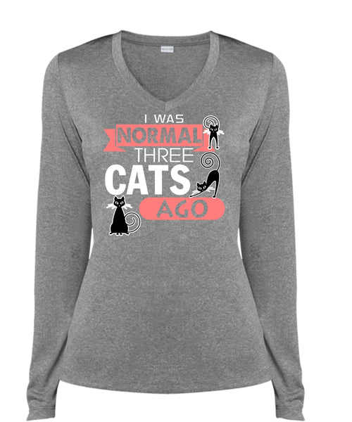 I Was Normal Three Cats AGo T Shirt, My Pets T Shirt, My Favorite T Shirt (Ladies LS Heather V-Neck)